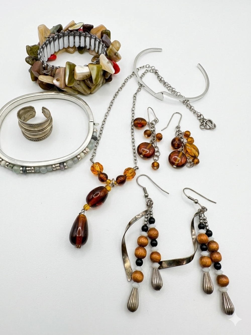 JAPAN signed Bracelet &Mixed Brown Bead Necklace and Earrings Lot